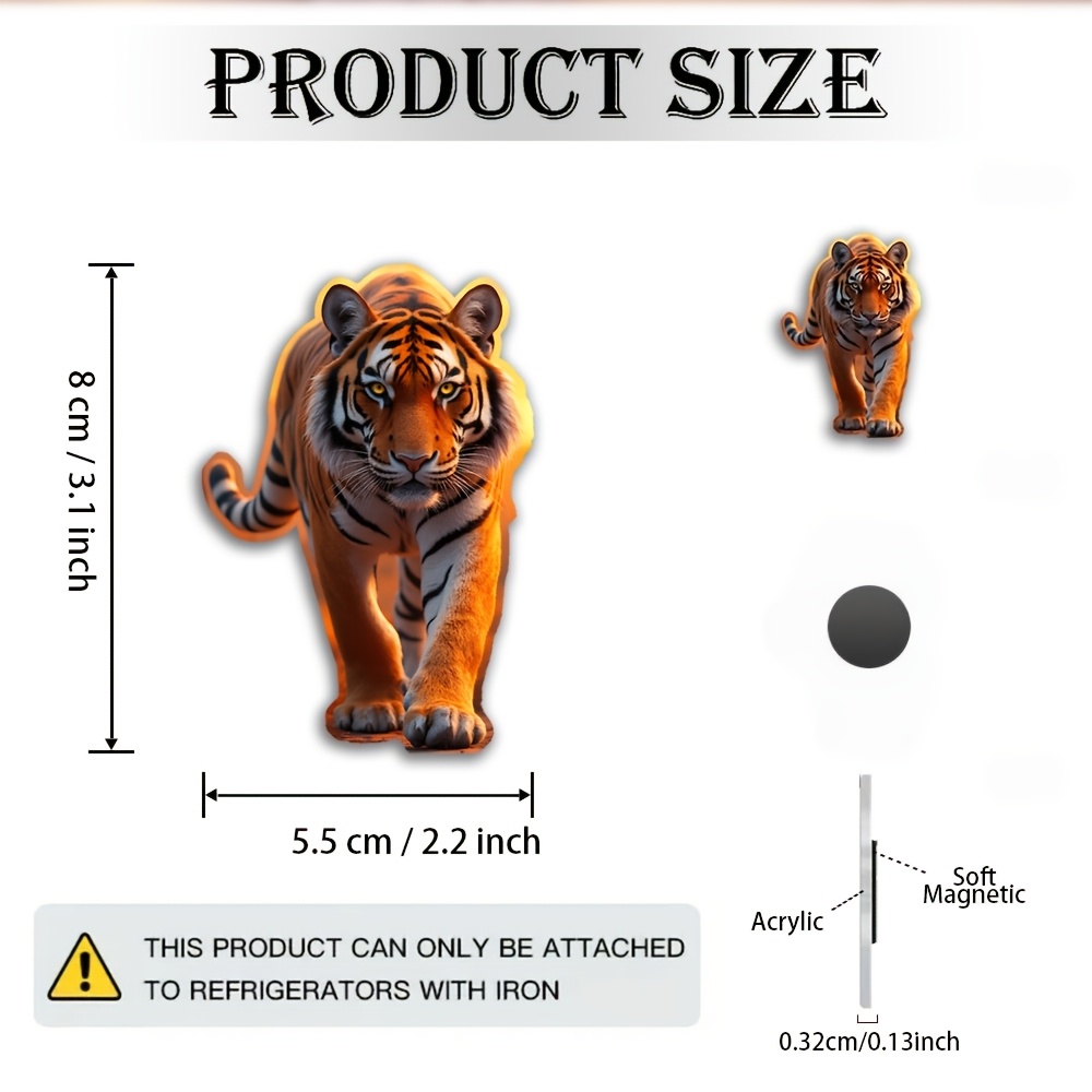 TEMU 1pc Open 2d Flat Acrylic Fridge Magnet - Tiger Sunset Design, Stripes With Eyes - Durable Kitchen Decor, Holiday Gift For Wildlife Enthusiasts