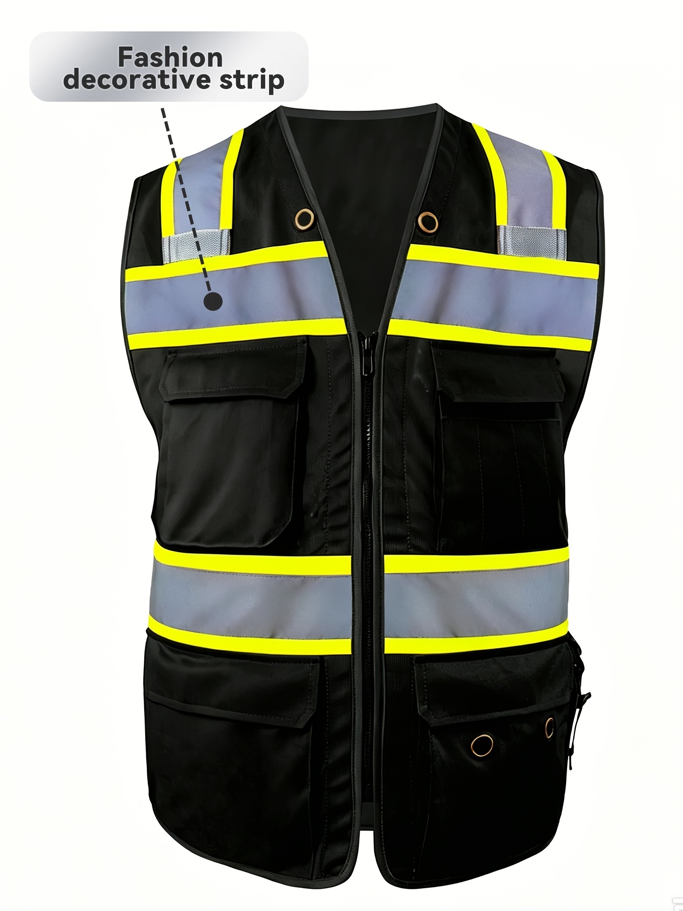 a vest with stylish decorative strips and pockets of   sizes