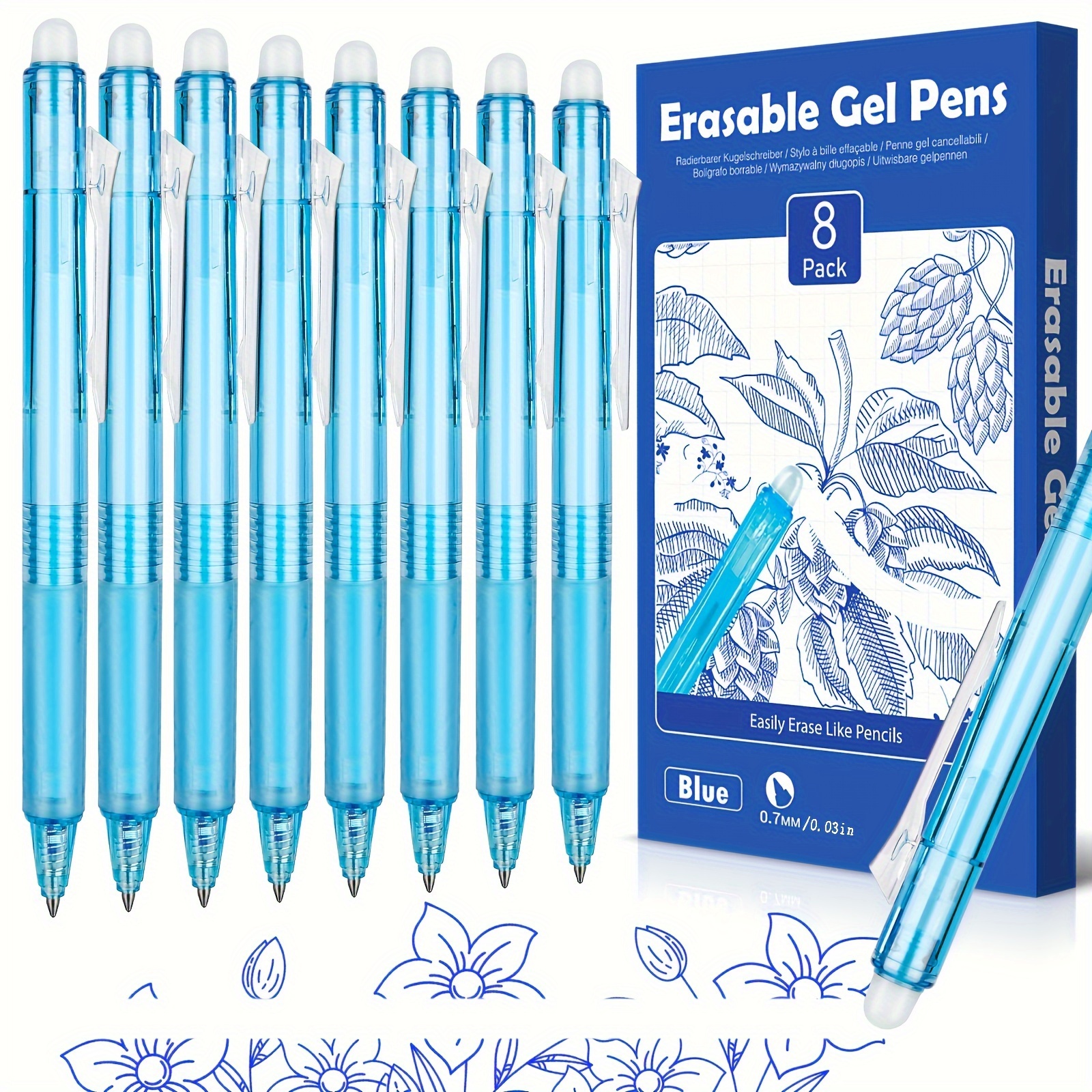 

8pcs Blue Movable Erasable Pen, Erasable Neutral Pen With Erasable Head, Smooth Writing, Continuous Ink, Office Stationery Supplies Gifts - Erasable Pen Drawing Writing Office Stationery Pen