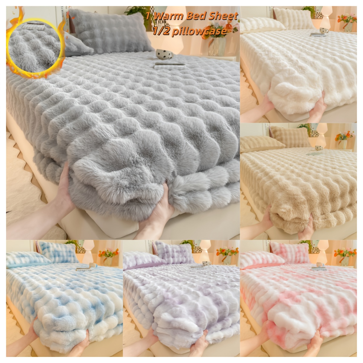 2 3pcs luxury warm soft faux rabbit fur fitted sheet set 1 - Temu
