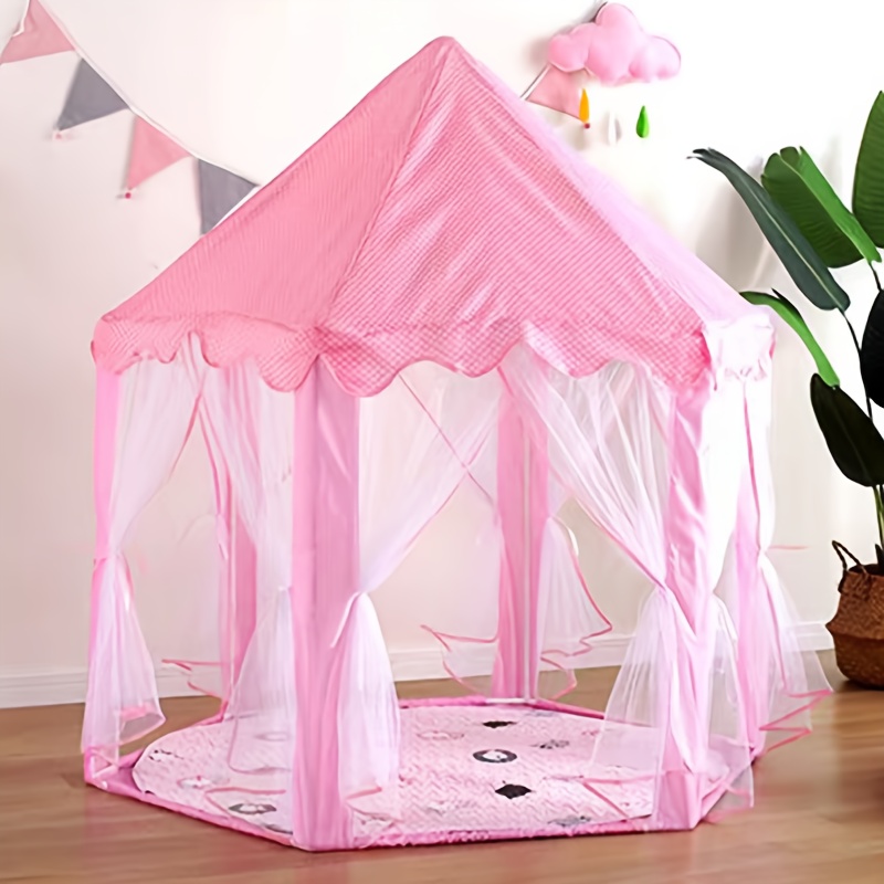 Pink Hexagonal Princess Tent, Indoor and Outdoor Children's Play Tent with Storage Bag, Boys' and Girls' Toys for Role-Playing Imaginative Game Time, Best Birthday & Holiday Gift