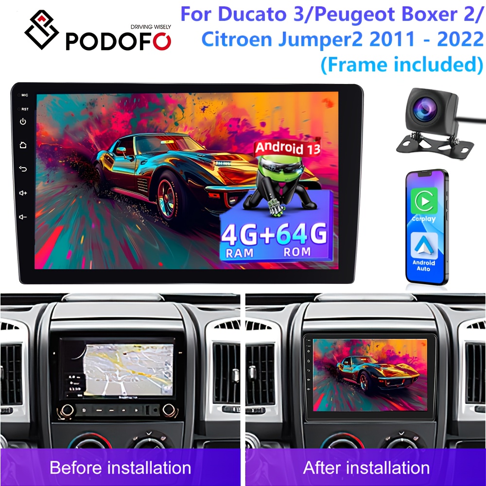 TEMU PODOFO 4+64G Estéreo de coche para Ducato 3/ 2/Citroen Jumper2 2011-2022 ( incluido) DIN Radio con pantalla táctil de 9 pulgadas, Radio Carplay