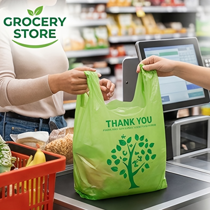 TEMU 70pcs Large Tree And Red Design Thank You Tote Bags, Reusable Grocery Bags And Disposable Supermarket Bags, Suitable For Small Businesses,