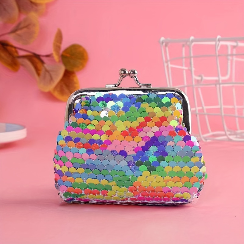 

1pc Fashion Sequin Coin Purse For Kids, Polyester Lightweight Wallet With Closure, Solid Color, Hand Washable, Coin Pocket, Creative Gift Idea