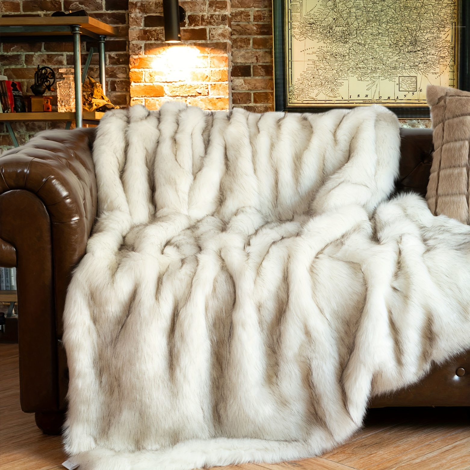 

Fur Throw Blanket Long Pile With Black Tips, Thick Fur Blanket For Couch, Bed, Fuzzy Fluffy Elegant Cozy Blanket