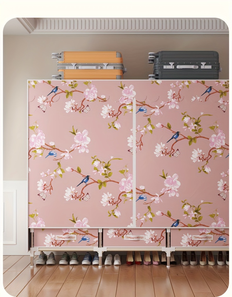 elegant pink floral   wardrobe easy assembly modern simple cloth storage closet with dustproof cover metal frame for bedroom rental room portable closets details 14