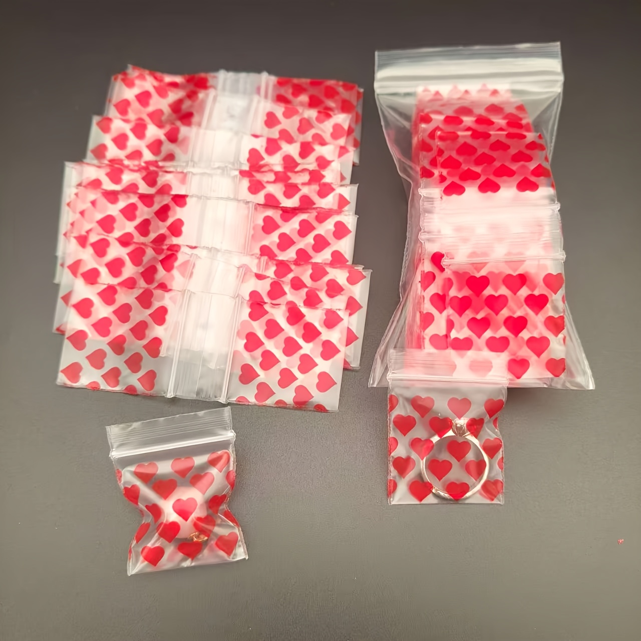 TEMU 100pcs Red Heart-shaped Random Pattern Packaging Bags, Jewelry Earring Ring Storage Pouches,, Moisture-proof, Dust-proof Mini Transparent Sealed