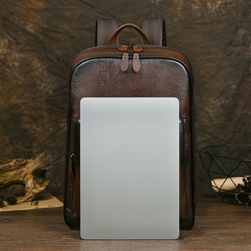 mochila de cuero auténtico para hombre - bolsa de portátil   compartimento para portátil de 15,6, bolsillo con cremallera frontal - mochila profesional y     para el  ,  , los viajes - construcción   de cuero de     - regalo ideal para hombres, artículos esenciales para  , diseño  , construcción  , profesionales de negocios 4