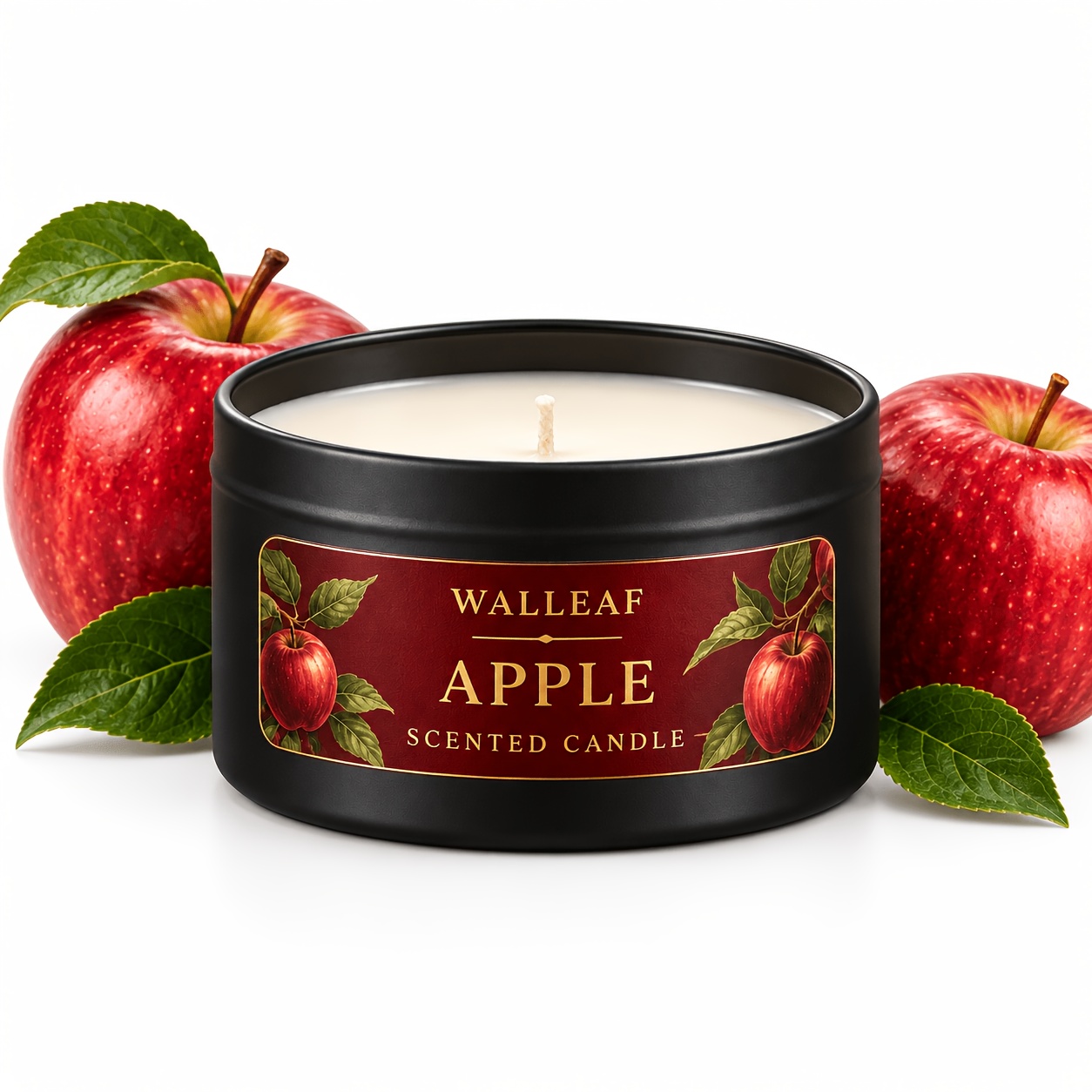 TEMU Walleaf Scented Candle, Soy Wax Single-wick Black Metal Tin Fragrance Candle, Refreshing Scented Indoor Ambiance Candle, Suitable For Bedrooms,