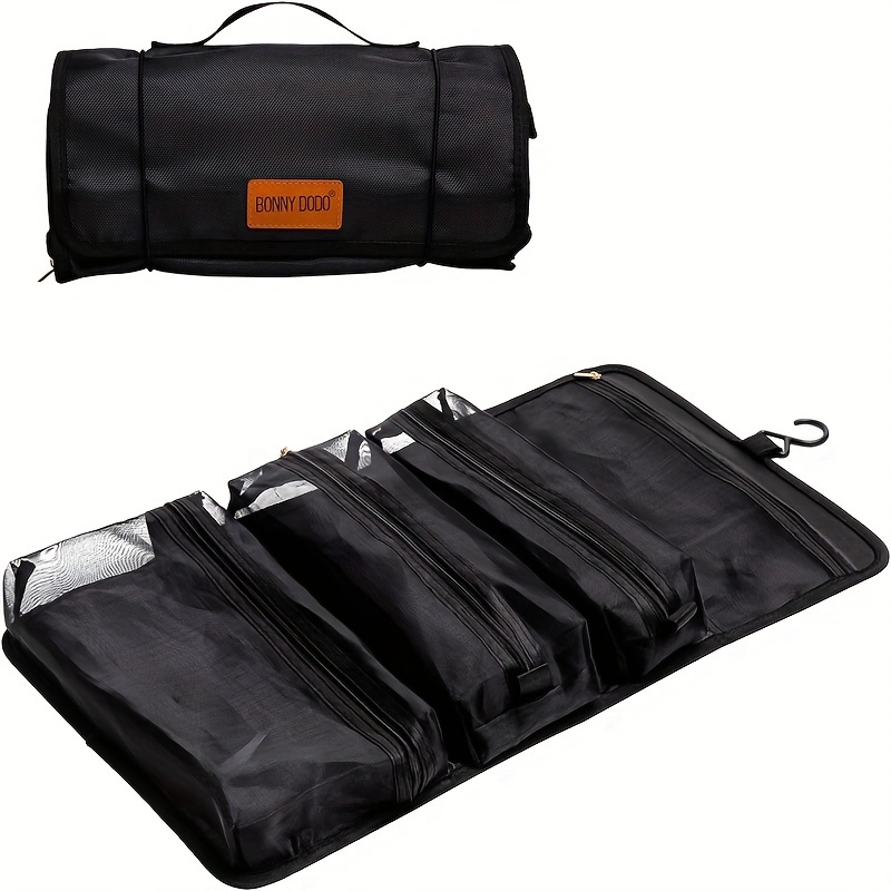 *etry Bag Can Hanging Small Roll-Up Makeup Organizer Bag With Detachable  Transparent Mesh Folding Cosmetic Travel Bags For Women Men Black