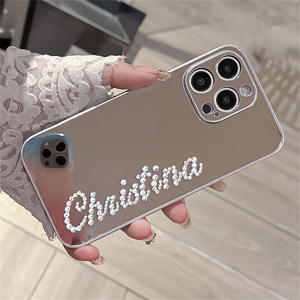 TEMU Phone Case: Personalized Name Letters Name Rhinestone Mirror Pattern Phone Case For Iphone 16 15 14 13 12 11 Pro Max Plus Shockproof Protective