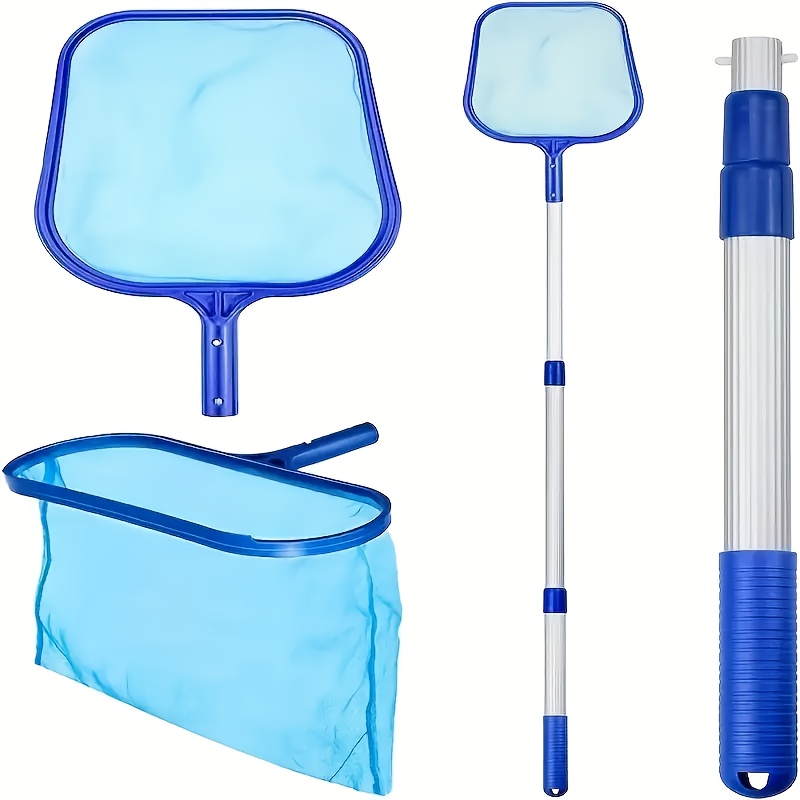 

2pcs Skimmer Nets With 3-section Aluminum Telescopic Pole & Mesh Bags - Pe Material, Blue Handles For Outdoor Pools, , And Fountains