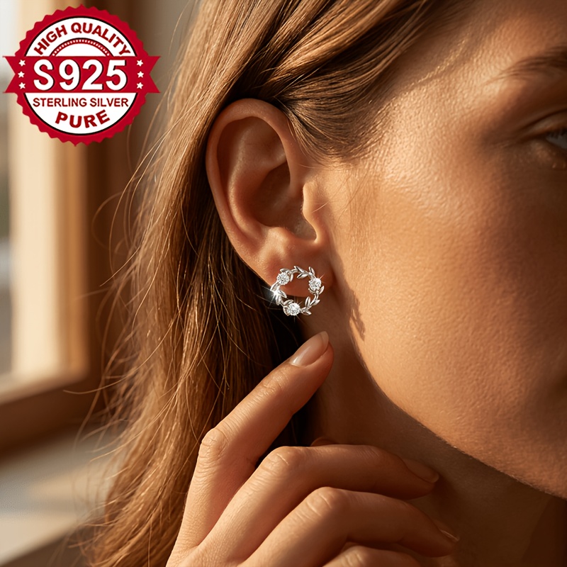 Women's S925 Silver Exquisite Wreath Earrings, Artistic Design