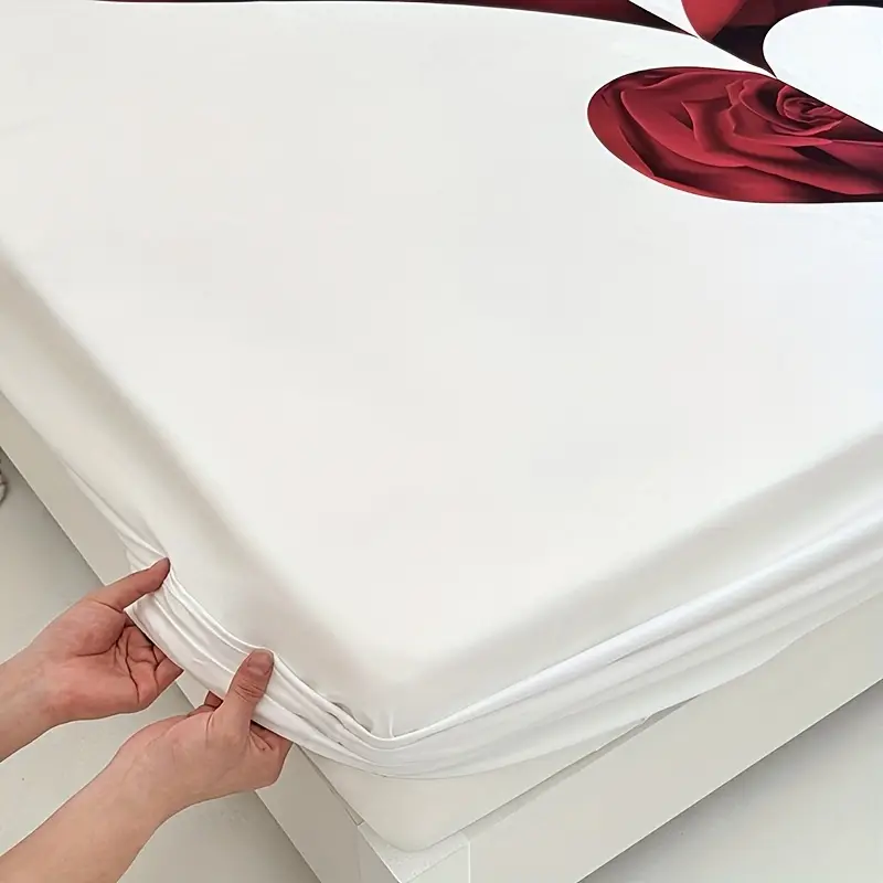 3pcs red and heart bed sheet 1pc bed sheet 2pcs pillowcase no filling deep pocket in 15 inch machine washable hypoallergenic high quality mattress protector bedroom high definition printing room decor couple gifts Product details 6
