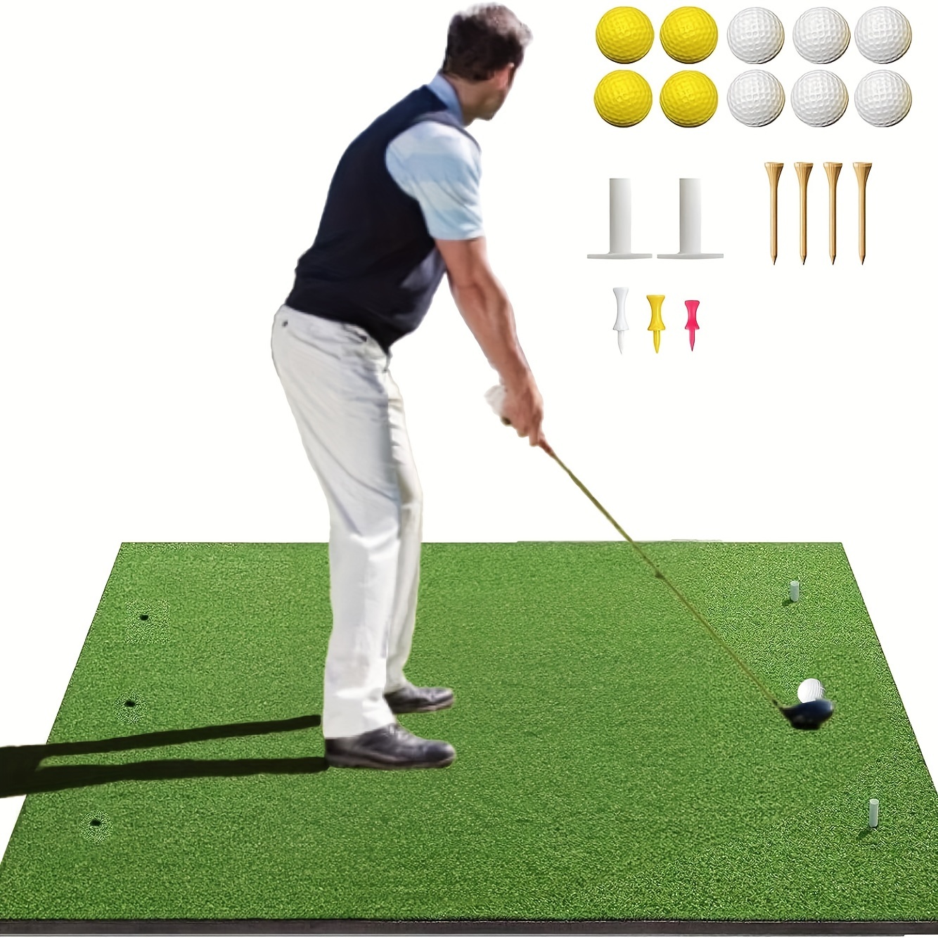 

5x3.3ft Golf Hitting Mat, Shyujajie Golf Training Mat Practice With 10 Golf Balls, Golf Tees, Rubber Tee, Golf Hitting Training Aids For Backyard Driving Chipping Outdoor Indoor Training