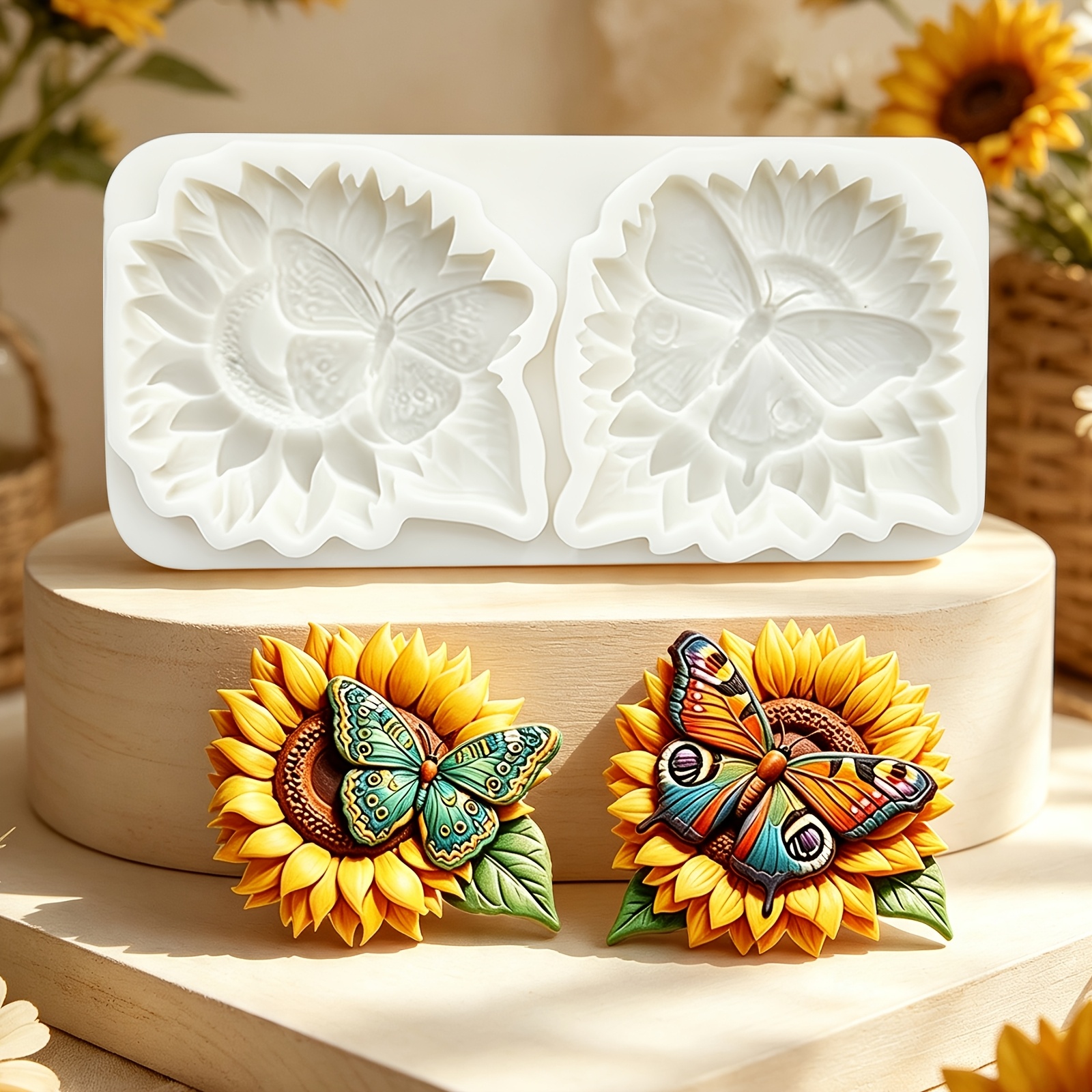 TEMU 1 Sunflower Decoration Fondant Mold, Flower And Animal Silicone Mold, Easy To Demold And Reusable, For Making , Chewing Gum, Flower Paste Dough,