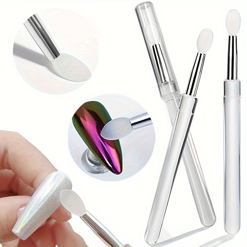 

Versatile, Reusable Silicone Nail Art Brush With Cover - Glitter & Mirror Powder Applicator, Lipstick & Eyeshadow Makeup Tool