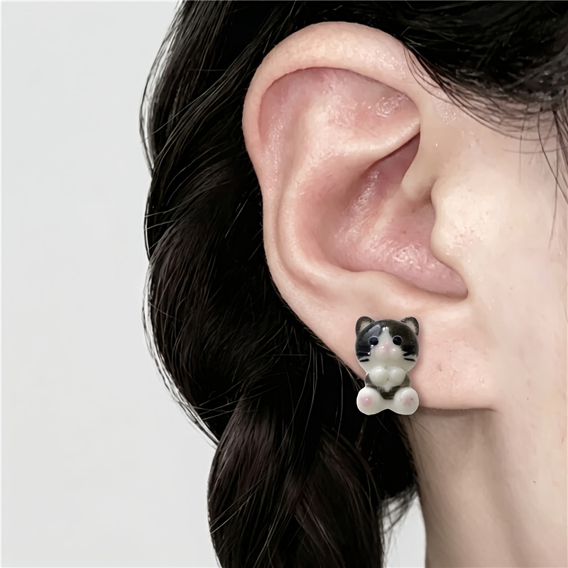 4pcs Kitten Stud Earrings Set with Storage Box