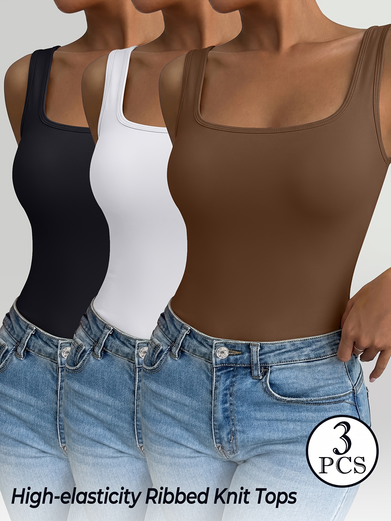 3pcs womens shapewear square neck tank tops body shaper for women tummy control seamless compression tank tops