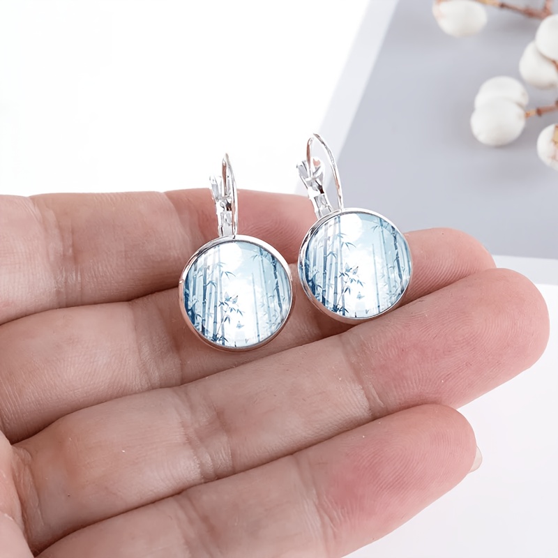 2pcs Set Exquisite Round Glass Inlaid White Earrings