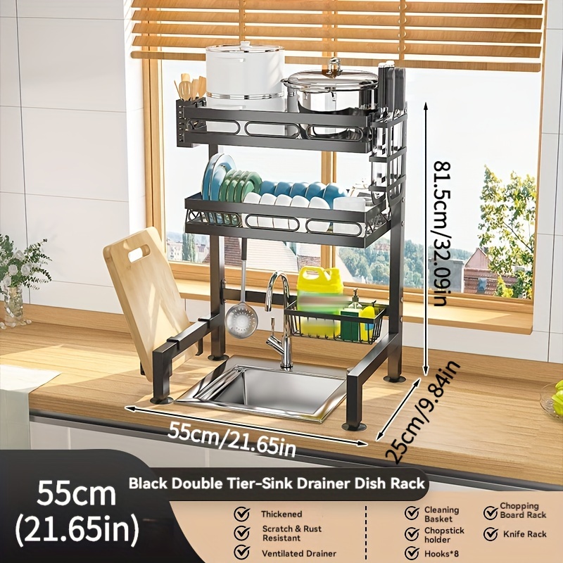 Égouttoir à vaisselle, égouttoir vaisselle métal à 2 niveaux avec  porte-couteau à ustensiles et porte-planche à découper, tapis d'égouttoir  en microfibre, egoutoire vaisselle cuisine rangement - Conforama