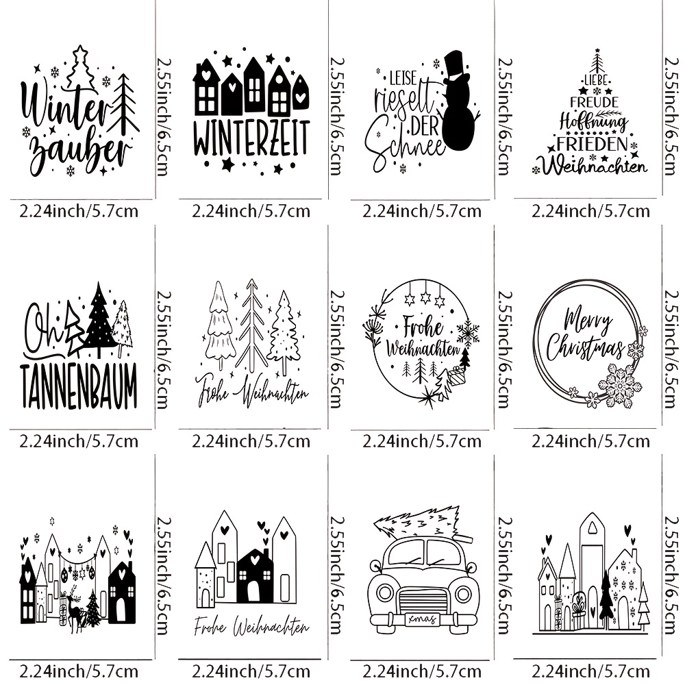 12pcs German Christmas Quotes Theme Transfer Stickers Uv Dtf Decal Set - Multifunctional Durable Transfer Paper, Suitable For Furniture, Glass, Wood, Easy To Stick Home And