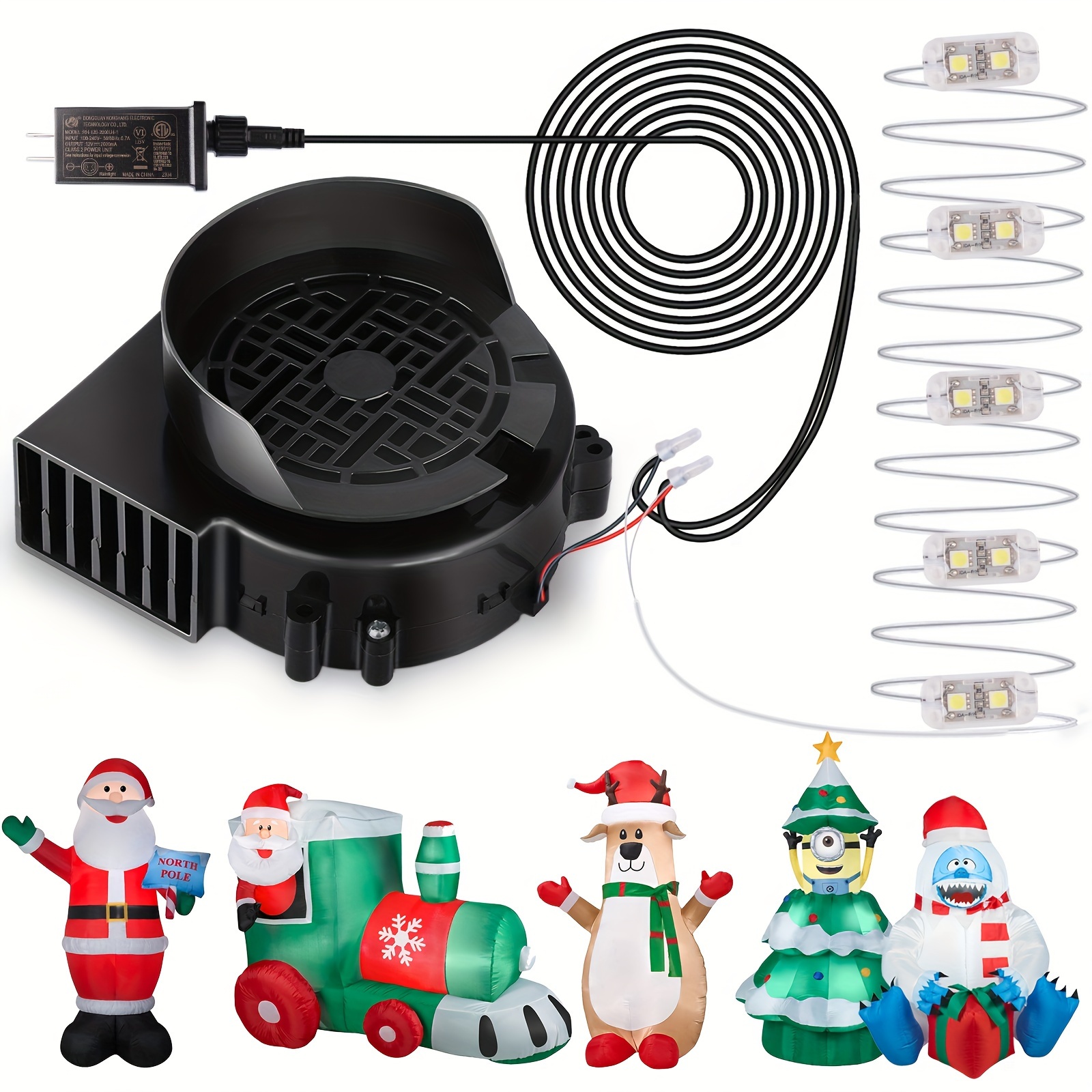 

Air Blower Fan For Inflatables, Replacement Blower Fan With Leds Bulbs Light Strings For Halloween, Thanksgiving And Christmas Inflatables