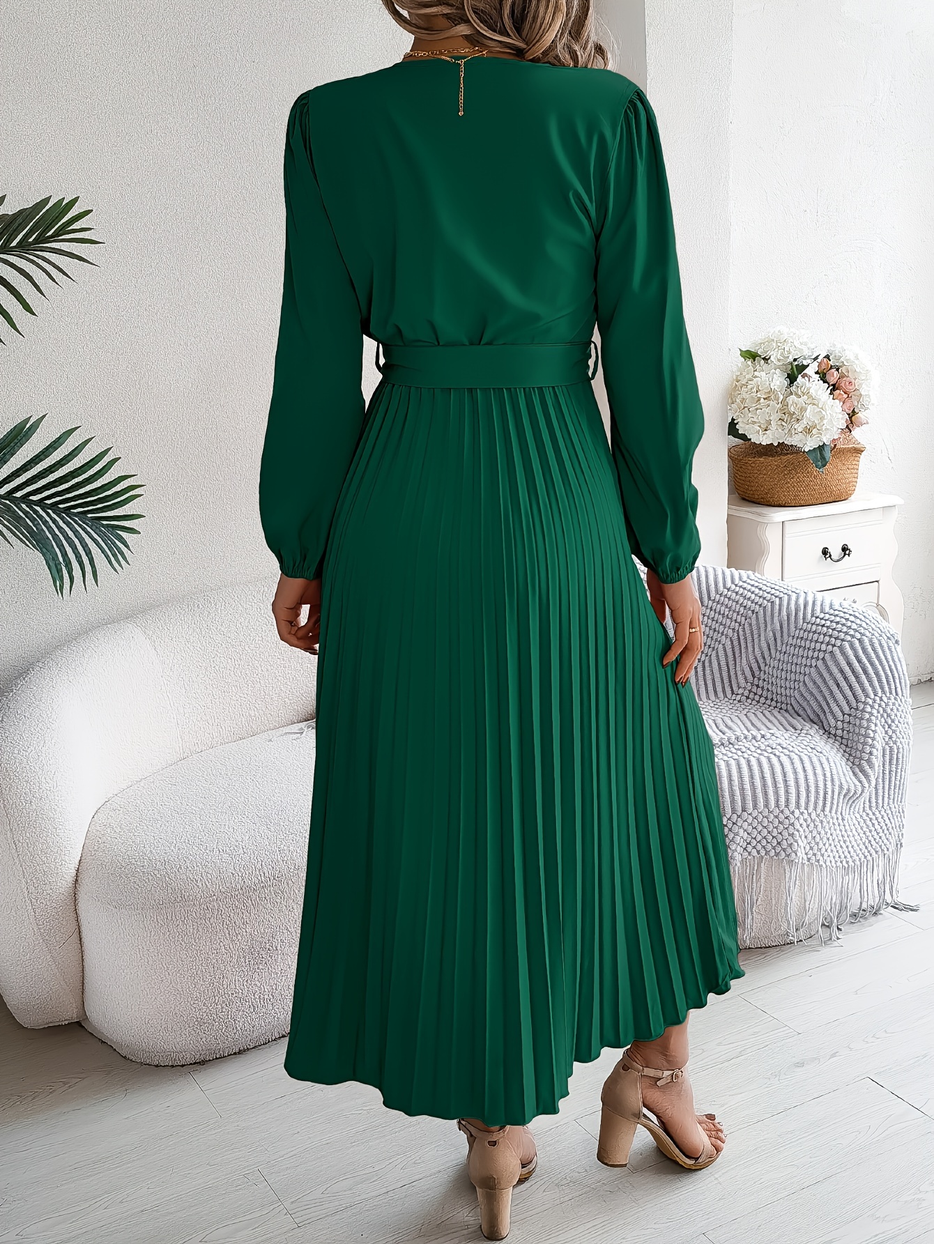 fall winter vacation button v neck long sleeve pleated skirt - Temu