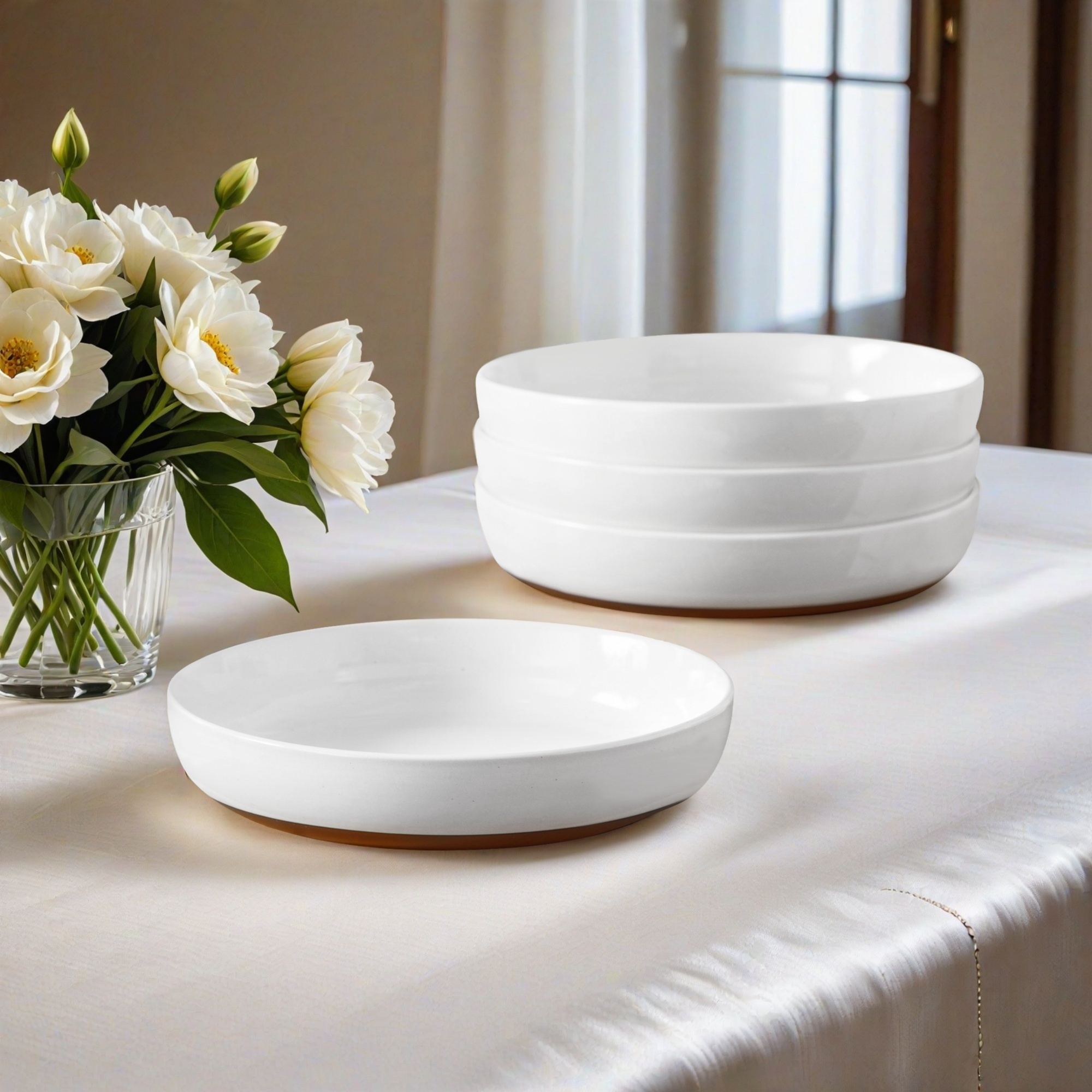 4pcs Stoneware White Soup Bowl Soup Plate 1270 Ml Big Serving Bowl Set Of 4