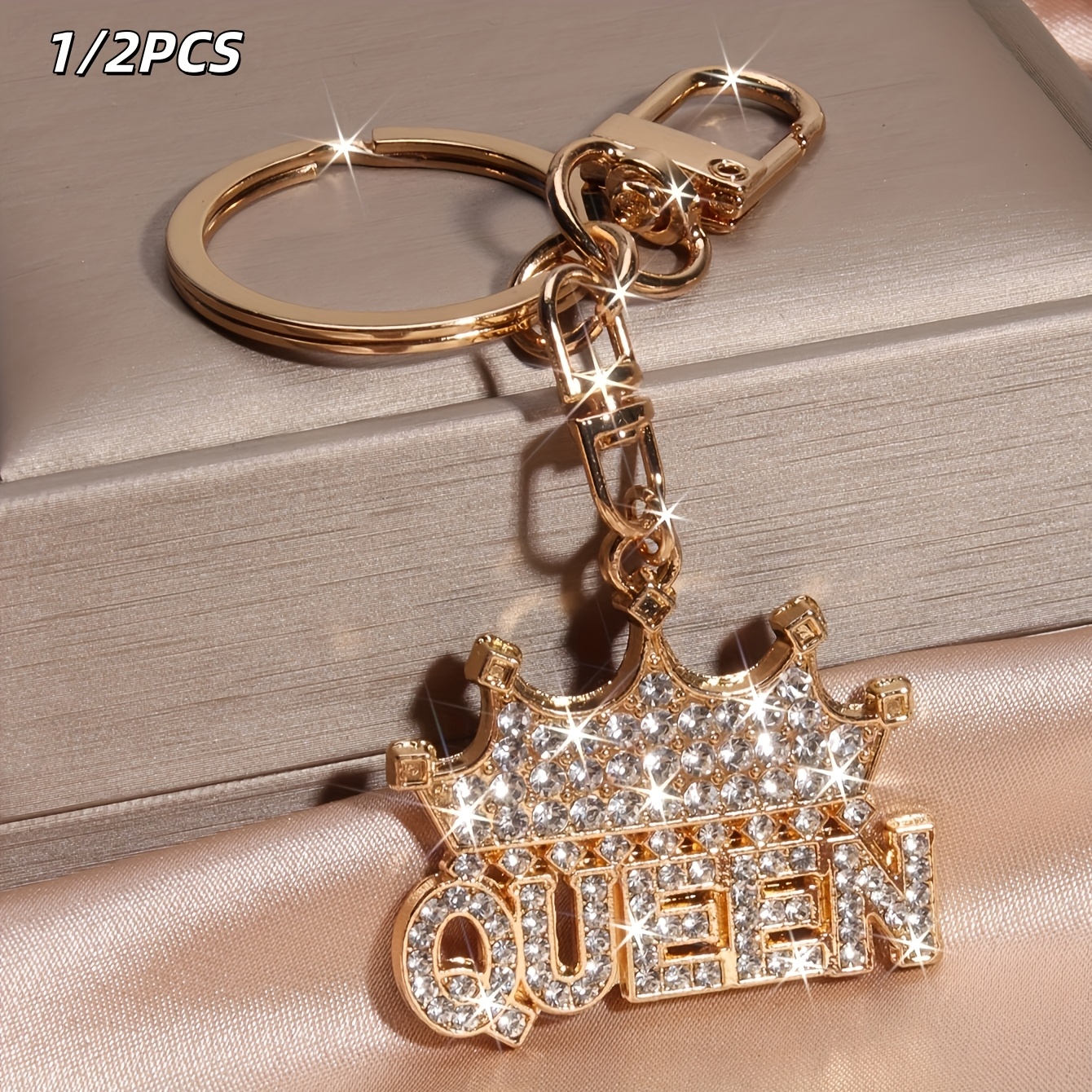 TEMU Regalo di Natale, 1/2 pezzi Portachiavi Corona di Regina con Lettere QUEEN - Elegante Portachiavi per Auto, Ciondoli per Borse da Donna, Regalo