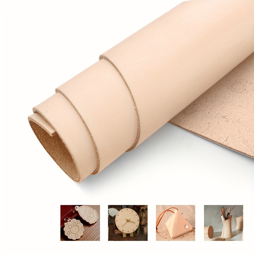 

Natural Vegetable Tanned Cowhide Leather Sheet, 1.8-2.1mm Thick, Perfect For Leather Crafting Enthusiasts: Carving, Dyeing, Embossing, And Sewing Projects