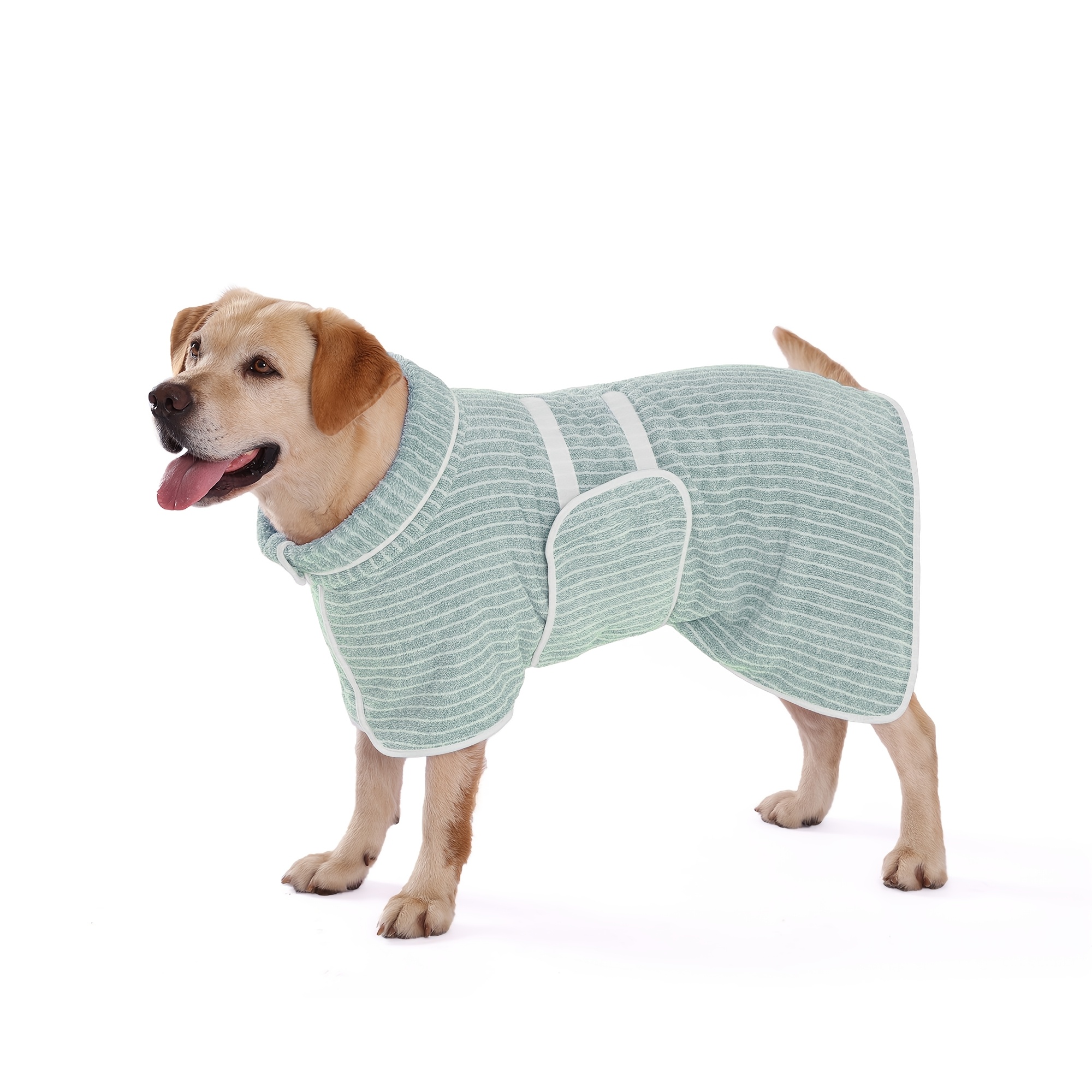 TEMU 1pc Dog Bathrobe Towel, Quick-absorbent Pet Drying Cloth, Thin Striped Pet Bathrobe, Soft And Comfortable Fabric, Adjustable Belly Design For