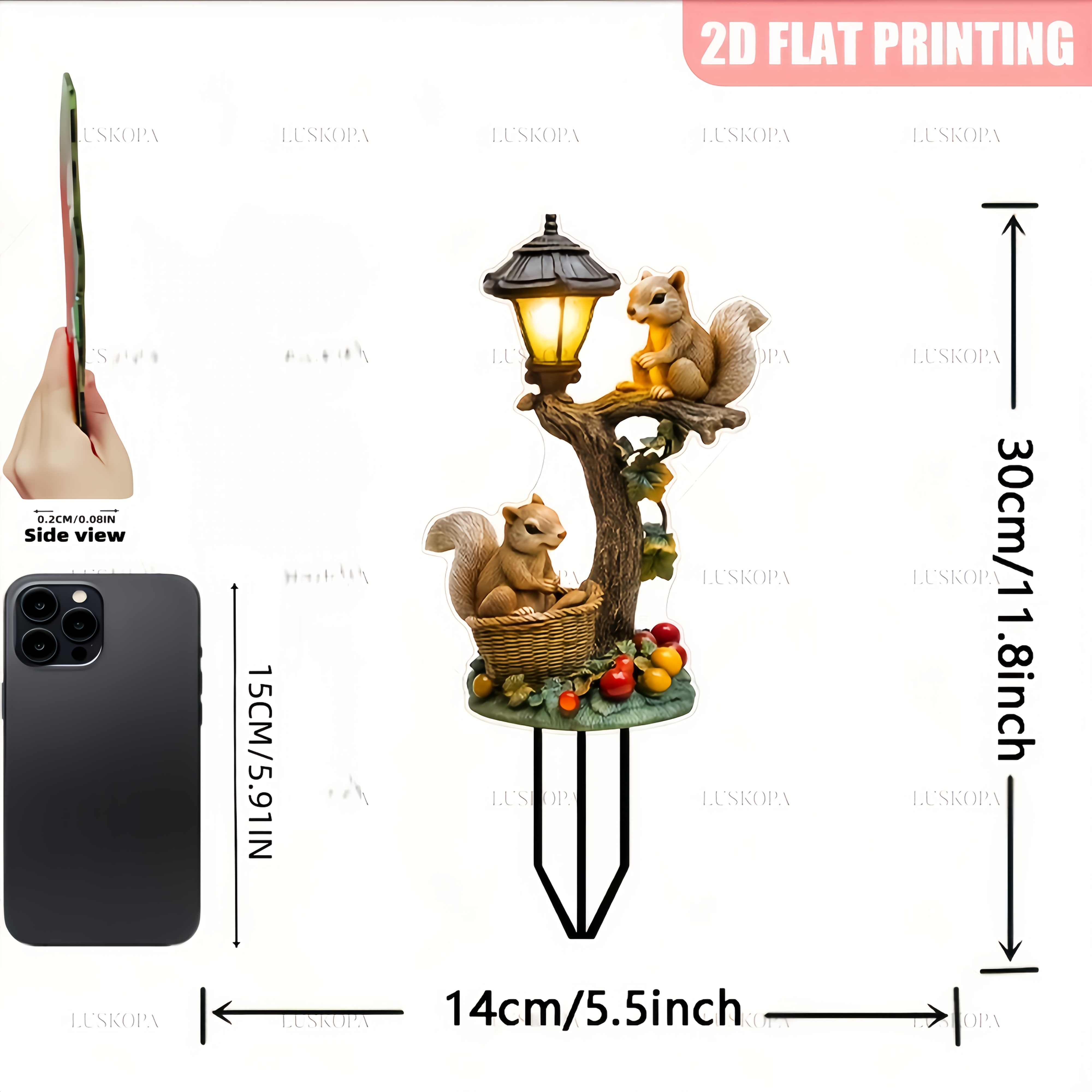 E-shop 2D Flach, [2D Flach] 2D Flache Ebene, . Gartenspieß im böhmischen Stil mit Eichhörnchen – Rustikale Außendekoration mit 2 Stk. Eichhörnchen,