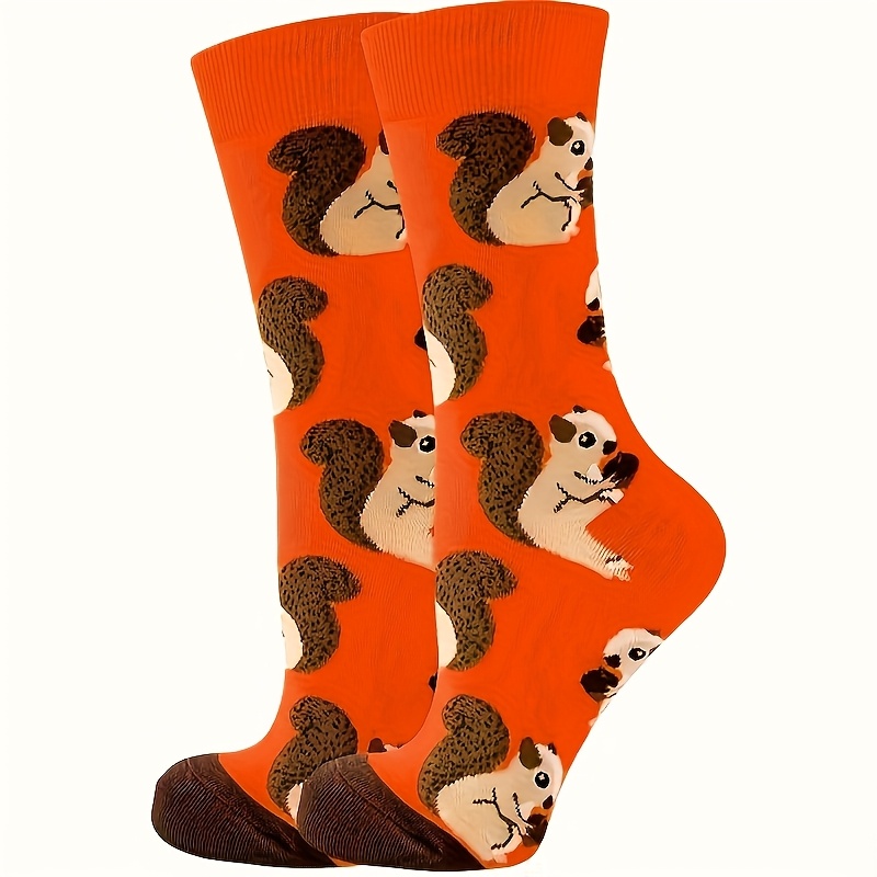 Image of 1 Pair Of Trendy Mid-calf Women's Socks With Cute And Fashionable Squirrel Animal Print