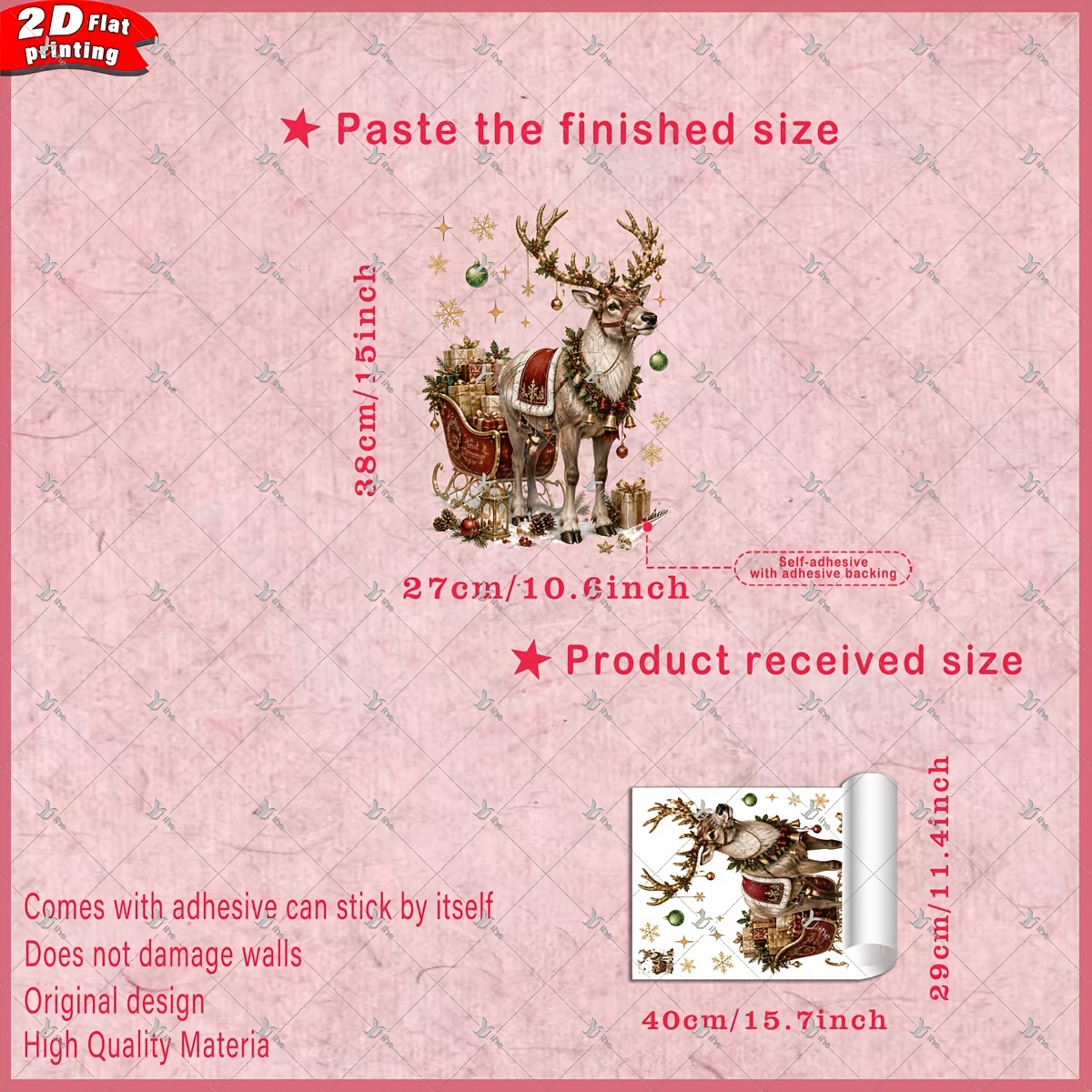 TEMU 2d Flat, 1pc 2d Flat Printed Christmas Reindeer Sleigh Gift Window Sticker, Creative Diy Self-adhesive Removable Double-sided Pvc Glass Decor