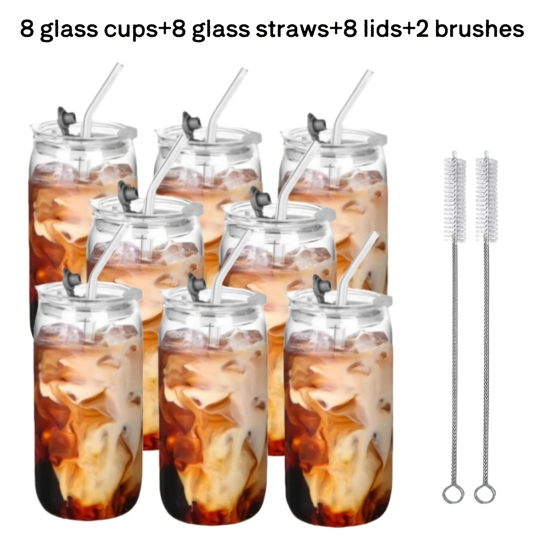 TEMU Lot de 6/8 Gobelets en Verre Borosilicaté à Haute Teneur en Borosilicate avec Couvercles et en Verre, Gobelets à Paille au Design Moderne et ,