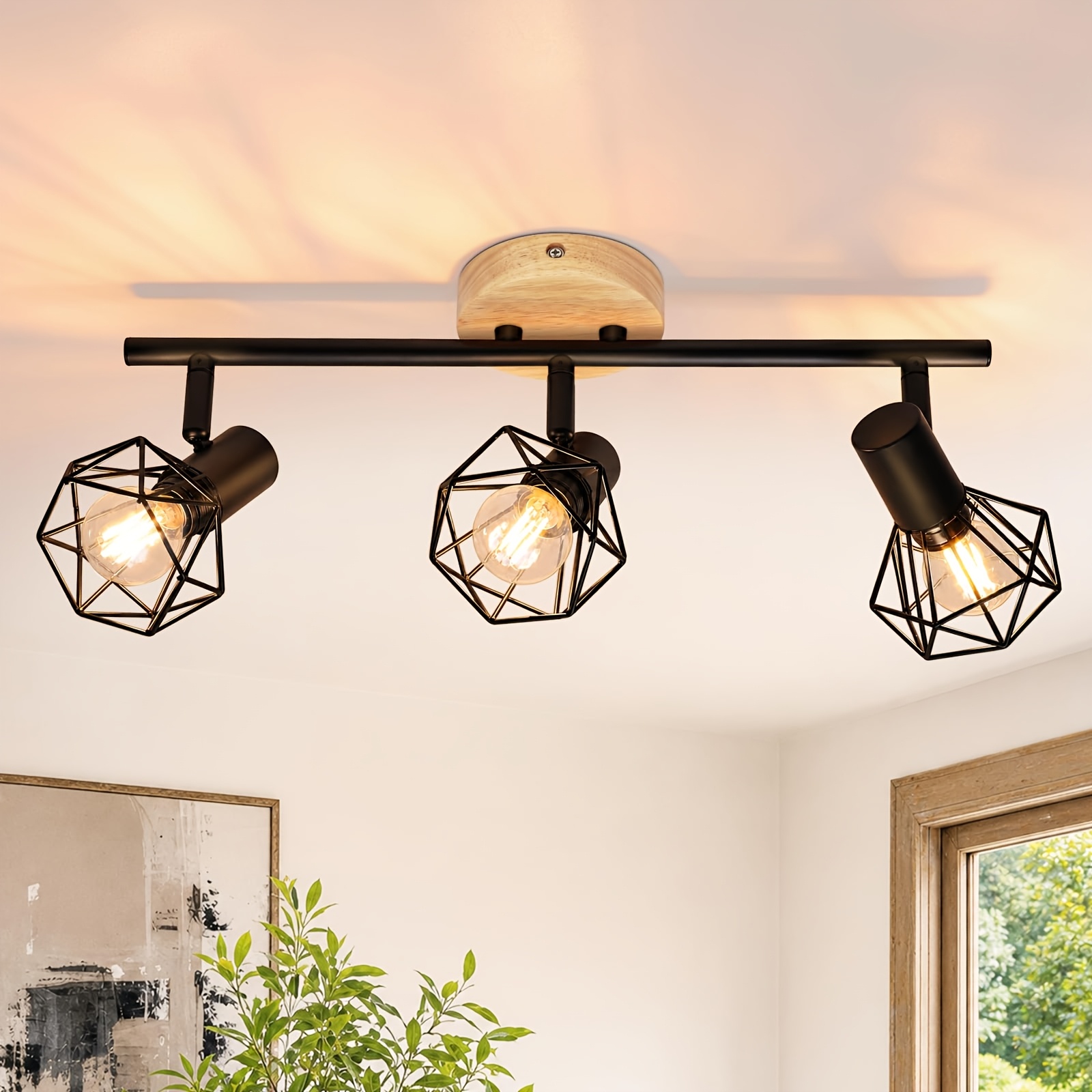 Image of 1pc Led Ceiling Spotlight 3-flame Ceiling Lamp Ceiling Light Wood | Ceiling Spots Black E14 Kitchen Lamp Ceiling Vintage Industrial Swivel For Hallway Bedroom Living Room Without Bulbs
