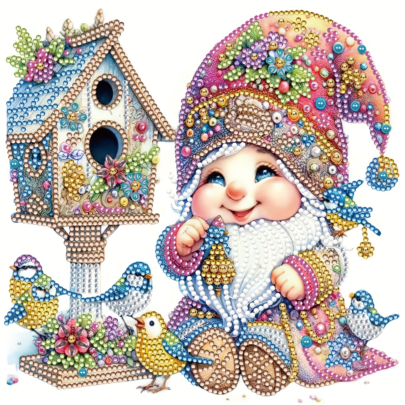 

1pc Dwarf And Birdhouse Diy Diamond Art Painting Kit, Full Diamond Irregular Diamond, Mosaic Art Craft, Suitable For Beginners, Home Wall Decoration, Gift, Without Frame, 30x30cm/11.8x11.8in