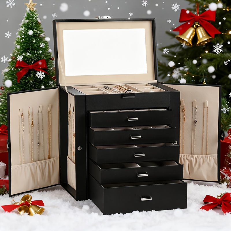 TEMU Kyphirel-women's Jewelry Storage Cabinet, Large Jewelry Storage Box With Mirror, Lockable Multi-functional Storage Box, Necklace Rack With