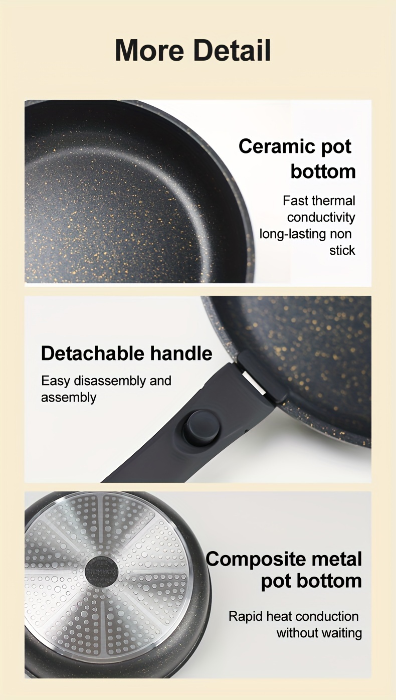 5 piece detachable handle cookware set aluminum non stick pots and pans versatile kitchen essentials with removable grips compatible with   heat   details 2