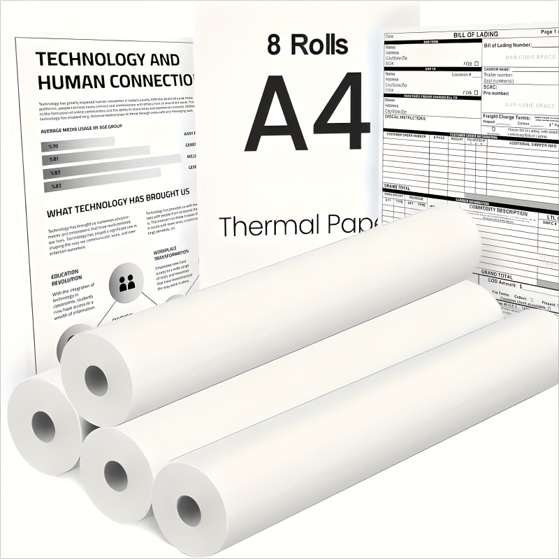 TEMU 4/8 Rotoli di Carta Termica Asciugatura Rapida, 21 X 3Cm Carta da Stampa Cilindrica A4, Adatta per Stampanti A4 Portatili e Carta Fax. Carta da