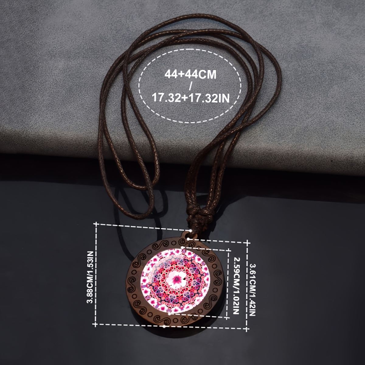 Mandala Wood & Glass Bead Pendant Necklace, Adjustable