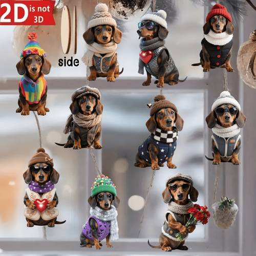 10pcs dachshund wooden home decor set handmade retro hanging ornaments with scarves fashion glasses vests and hats in multicolor for car decoration no electricity needed puppy themed accessories