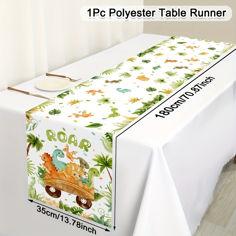 Image of 1pc Cute Dinosaur Tropical Leaf Print Tablecloth Dino Themed Party Table Cover For Indoor Outdoor Kitchen Home Party Holiday Dining Table Decor Dinosaur Birthday Party Decoration