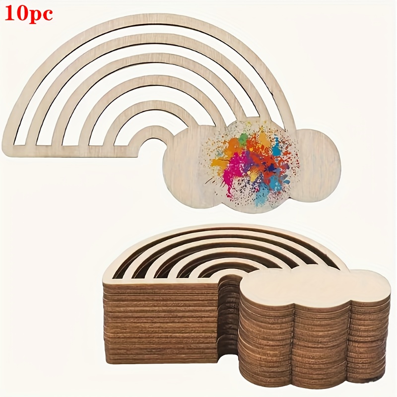 

10-pack Wooden Rainbow And Clouds Shape Craft Pieces For Diy Painting - Hanging Decorations For Weddings, Valentine's Day, Easter, Christmas, Halloween - Unfinished Wood Ornaments For And Home Decor