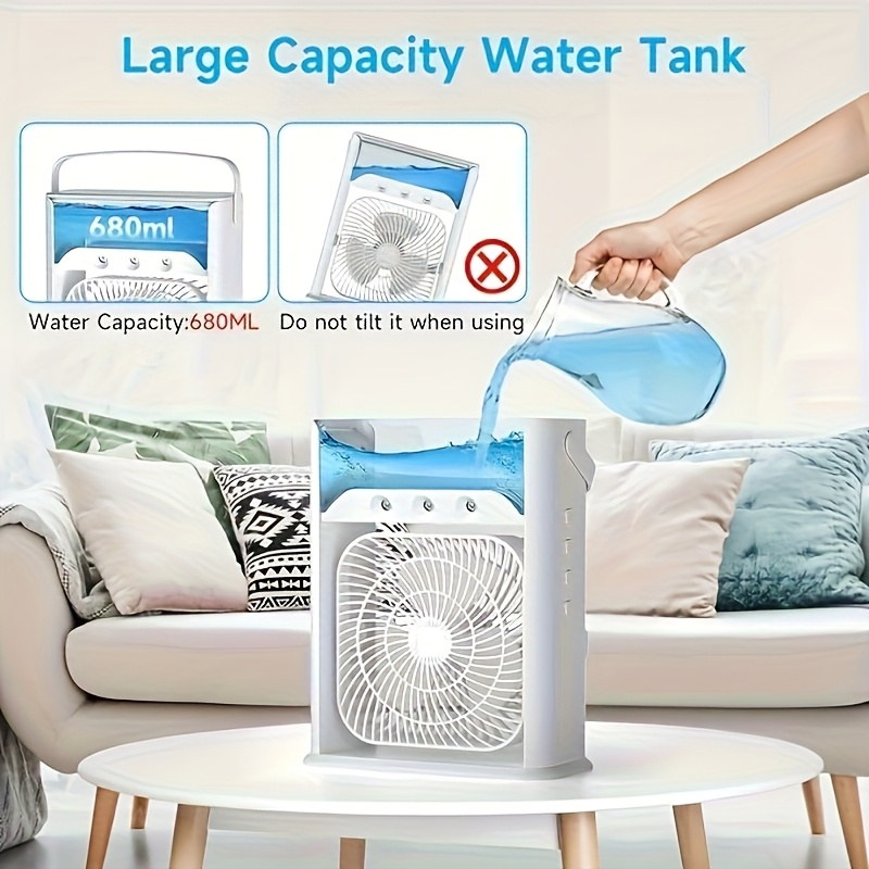 portable air conditioner fan mini evaporative personal cooler with 7 color led lights       spray   suitable for your desk office room bedside table or coffee table pack of 1 details 0