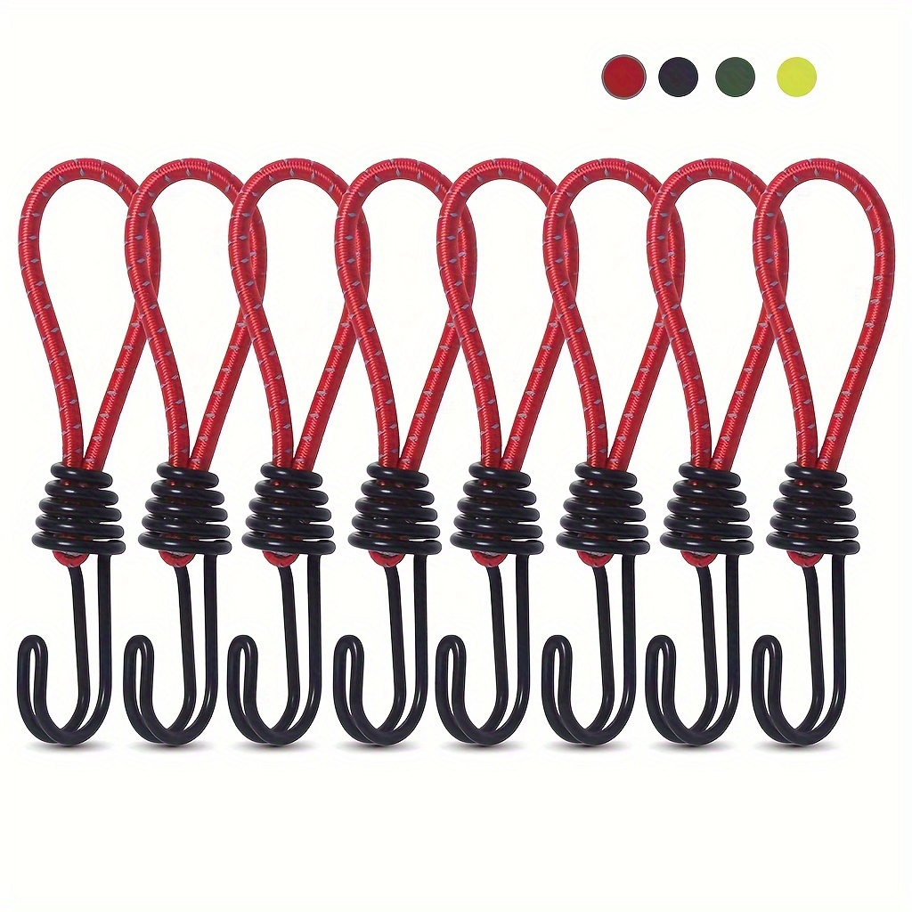 

8pcs Bungee Cords With Hooks, Double Head Metal Hooks Bungee Cords With Reflective Elastic Rope, Heavy Duty Strapping Tape Hooks For Bikes Tie Downs Camping Cargo Luggage