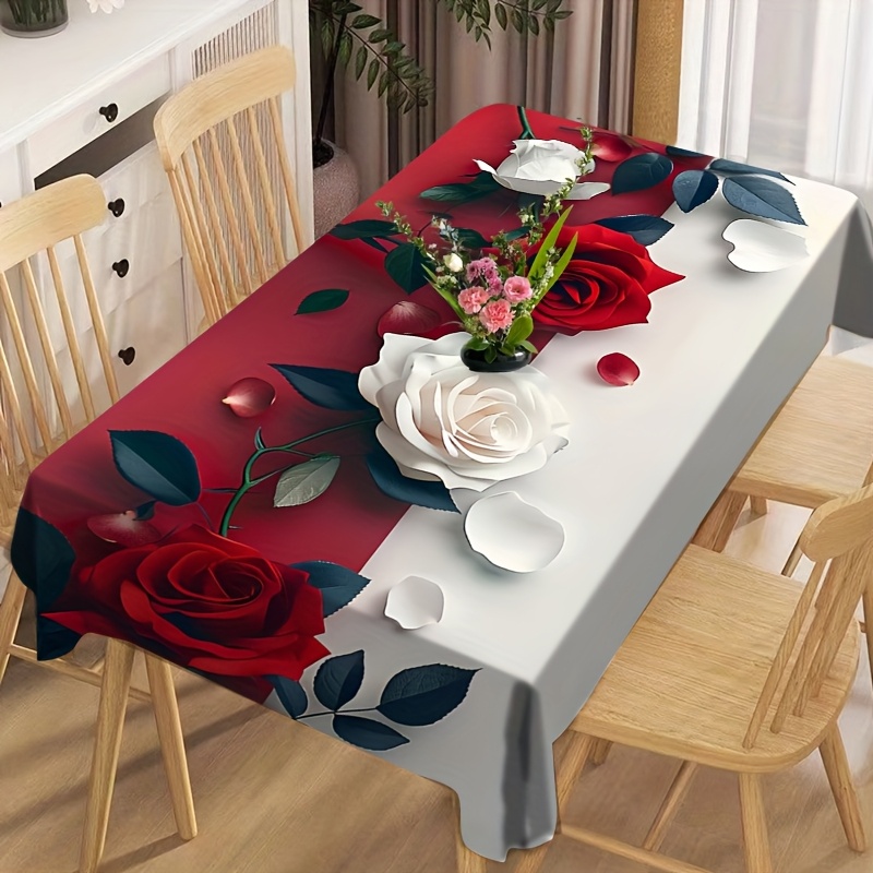 

Polyester Rectangle Tablecloth, Machine Made Woven Flowers Print Tablecloth, Oil-proof Waterproof Hot Dirty Table Mat For Household, Restaurant, Party, Coffee Table, Desk, Square Table