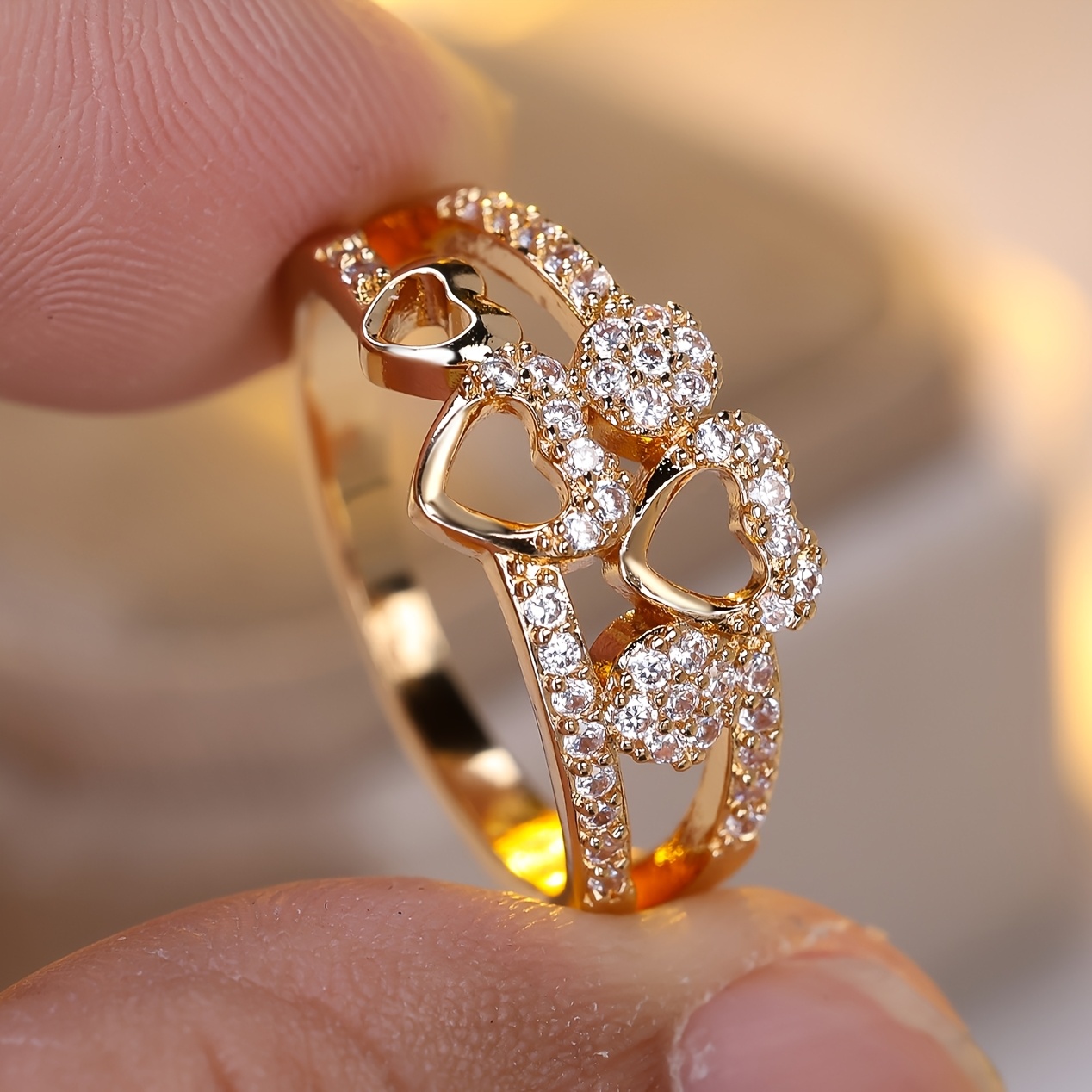 Women's Heart Promise Ring with Sparkling CZ - Copper Plating