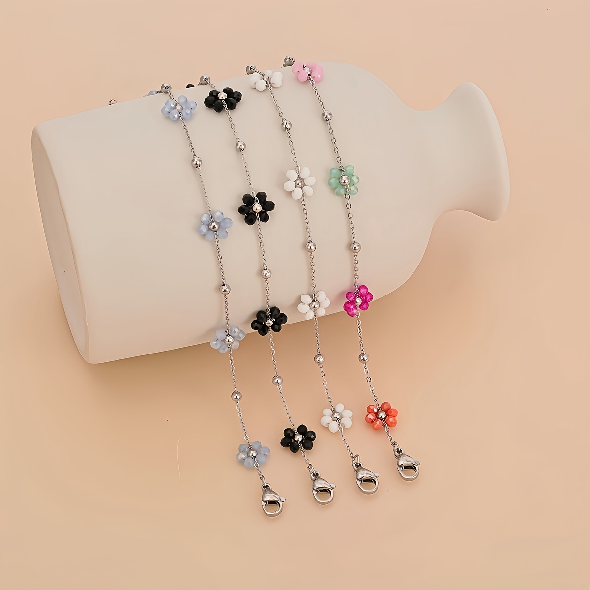 TEMU 4pcs Fashion Stainless Steel Dopamine Colors Small Flower Pure Handmade Bangle Bangle Bracelet Suitable For Various Festivals Unisex/men's